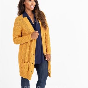 Agnes & Dora  Mustard Cable Knit Long Cardigan - L - Cozy Layer